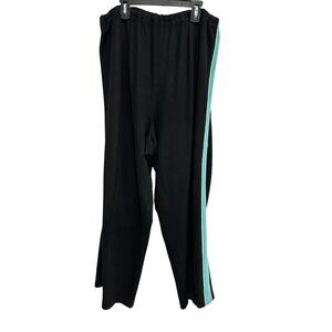 Coldwater Creek Black Track Pants TealYellow Side Stripes Elastic Waist Sz 1X